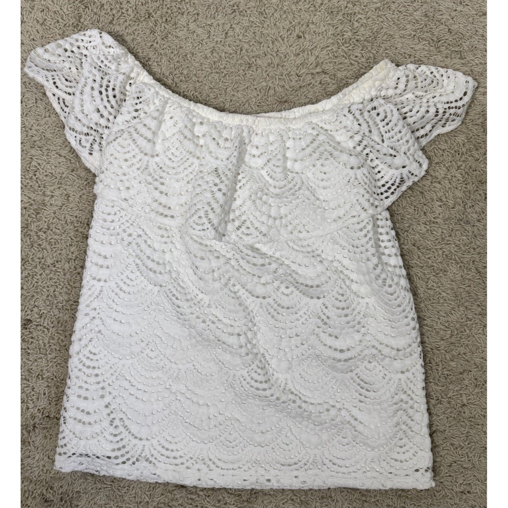 Lilly Pulitzer Off Shoulder Top Blouse White Lace Size XS Sexy Romantic Resort